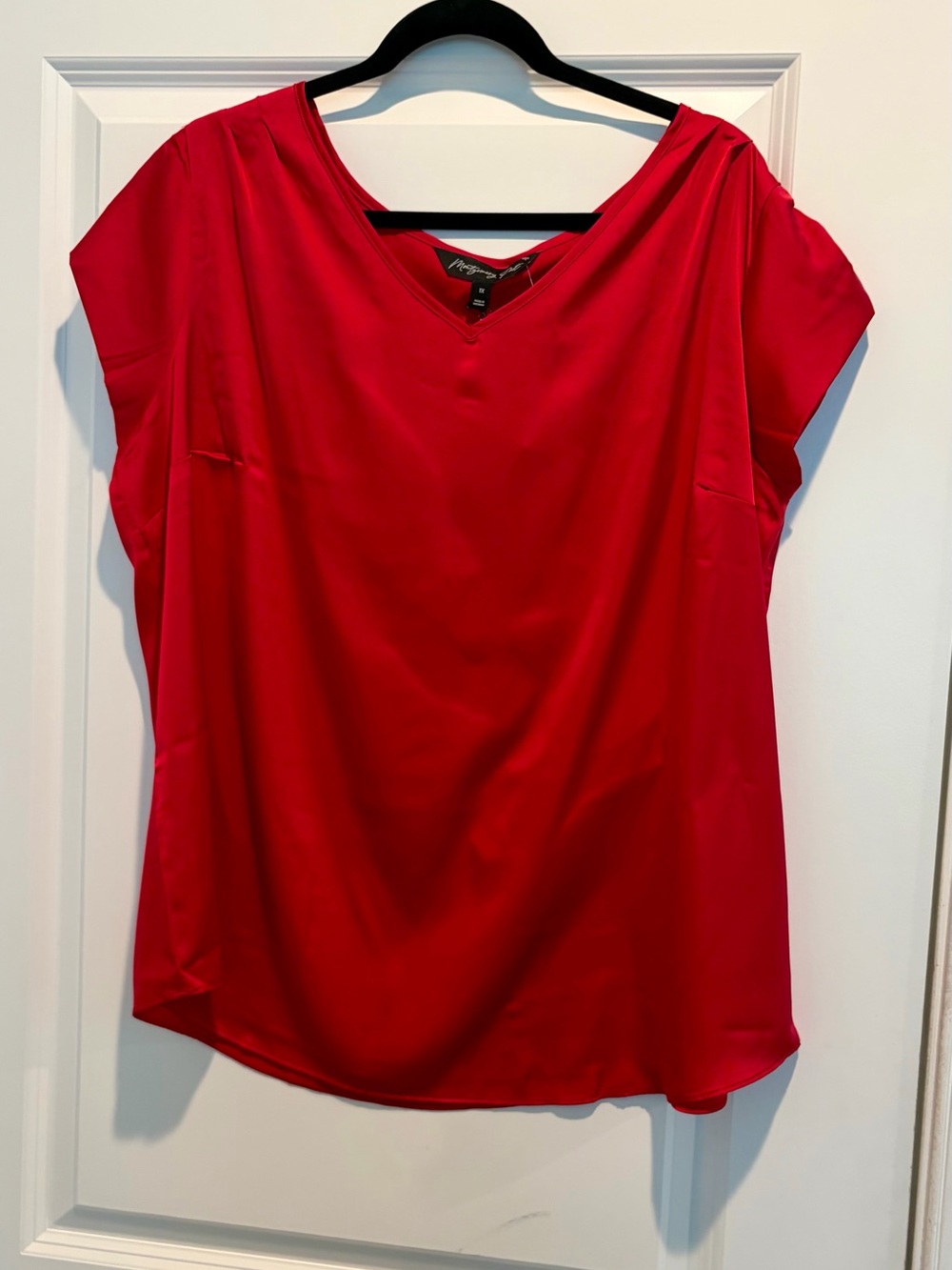 Bright Red V-Neck Cap-Sleeve Blouse by Via Spiga